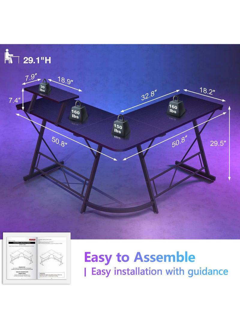 Golden - L-Shaped Desk,50.8" Computer Corner Desk,Home Gaming Desk Office Writing Workstation with Large Monitor Stand,Space-Saving,Easy to Assemble(White)) - Image 1
