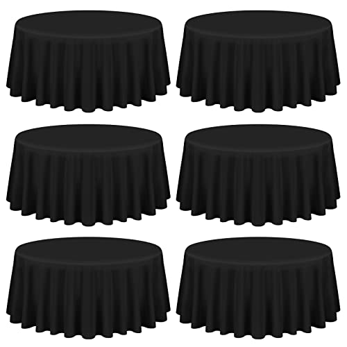 Showgeous 6 Pack Black Round Tablecloth 90 Inch Washable Polyester Tablecloths for Round Tables Round Table Cloth Decorative Fabric Table Cover for Dining Wedding Party Banquet Buffet