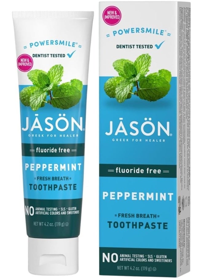 Jason Peppermint Fresh Breath Toothpaste | For Healthy Gums & Whitening Teeth | For Brilliantly White Smile & Fresh Breath | Fluoride Free | 119G 