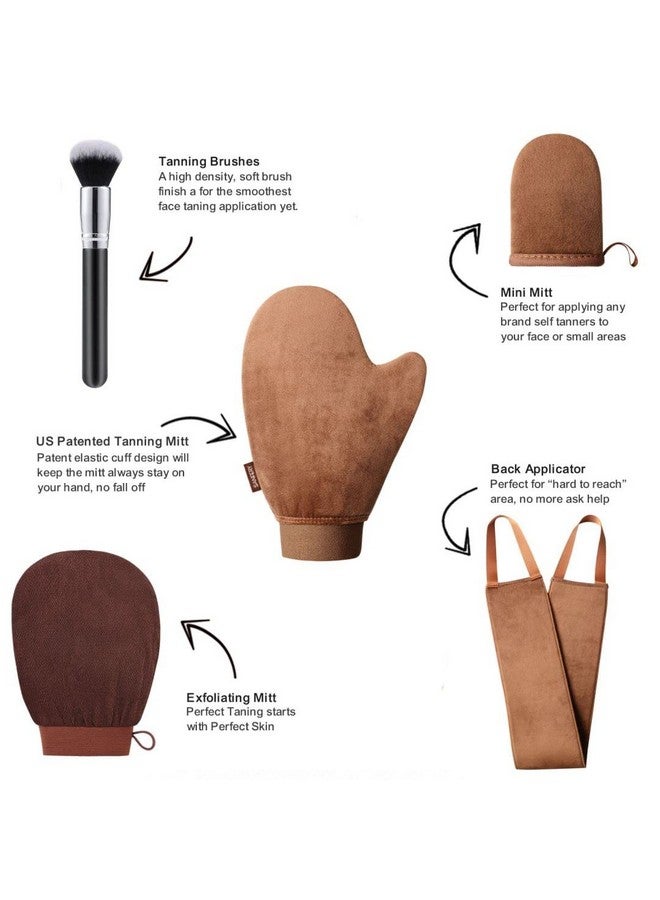 Sanfery Self Tanning Mitt Applicator Kit - Sanfery 5 Pack Tanning Mitts Self Tanner Mitt Applicator Kit Self Tan Mitt Kit with Tanning Glove, Back Applicator, Mini Tan Mit, Exfoliating Mitt, Brush  - Image 2
