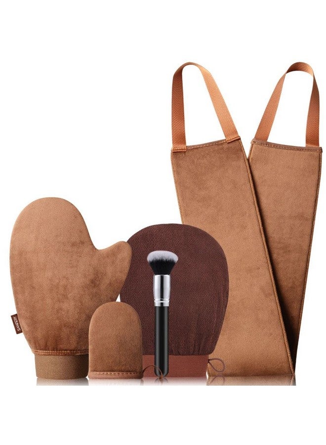 Sanfery Self Tanning Mitt Applicator Kit - Sanfery 5 Pack Tanning Mitts Self Tanner Mitt Applicator Kit Self Tan Mitt Kit with Tanning Glove, Back Applicator, Mini Tan Mit, Exfoliating Mitt, Brush  - Image 1