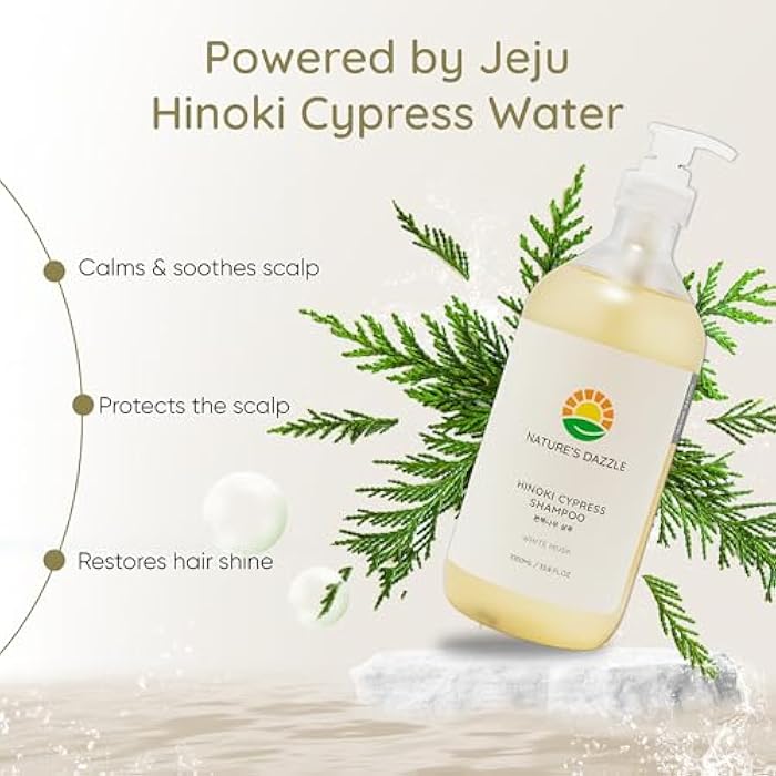 Nature's Dazzle Hinoki Cypress Shampoo (White Musk Scent) 33.8 oz & Citrus Brew Treatment (Grapefruit Scent) 7.4 oz – Scalp Soothing & Deep Nourishing Hair Care Duo 2 Piece Set - Image 2