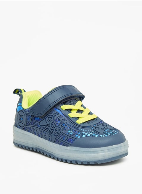 Textured Sneakers with Hook and Loop Closure