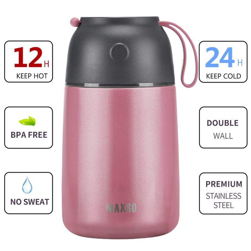 MAXSO MAXSO 2 Pack Soup Thermo for Hot & Cold Food for Kids Adults  Vacuum Insulated Food Jar Thermal Lunch Containers  Travel Food Flask with Spoon (24 oz 17 oz) (Pink)  - Image 2