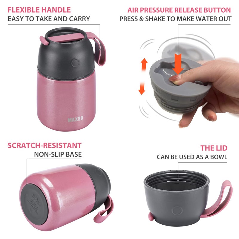 MAXSO MAXSO 2 Pack Soup Thermo for Hot & Cold Food for Kids Adults  Vacuum Insulated Food Jar Thermal Lunch Containers  Travel Food Flask with Spoon (24 oz 17 oz) (Pink)  - Image 4
