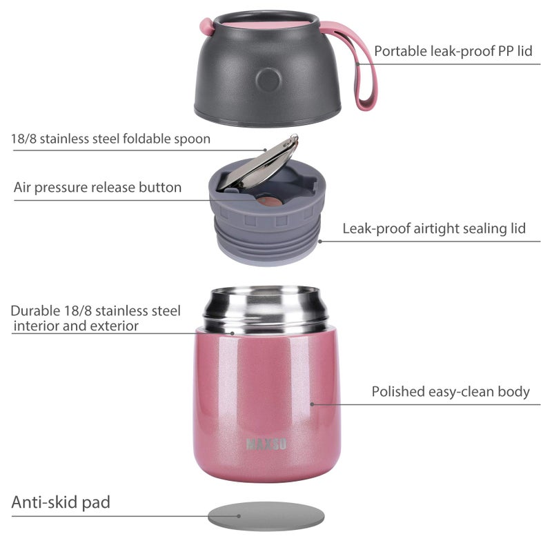MAXSO MAXSO 2 Pack Soup Thermo for Hot & Cold Food for Kids Adults  Vacuum Insulated Food Jar Thermal Lunch Containers  Travel Food Flask with Spoon (24 oz 17 oz) (Pink)  - Image 3