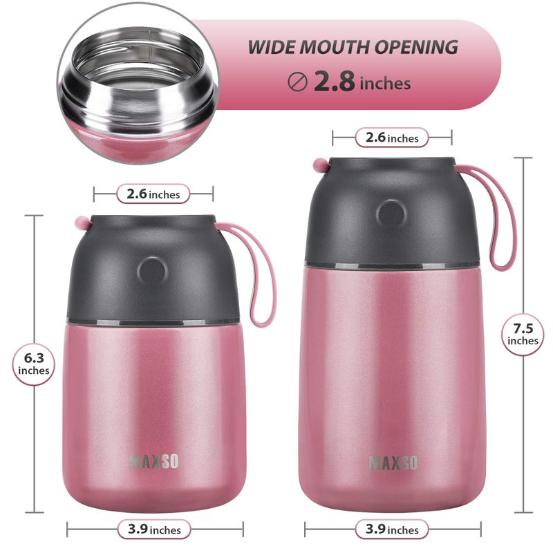 MAXSO MAXSO 2 Pack Soup Thermo for Hot & Cold Food for Kids Adults  Vacuum Insulated Food Jar Thermal Lunch Containers  Travel Food Flask with Spoon (24 oz 17 oz) (Pink)  - Image 5