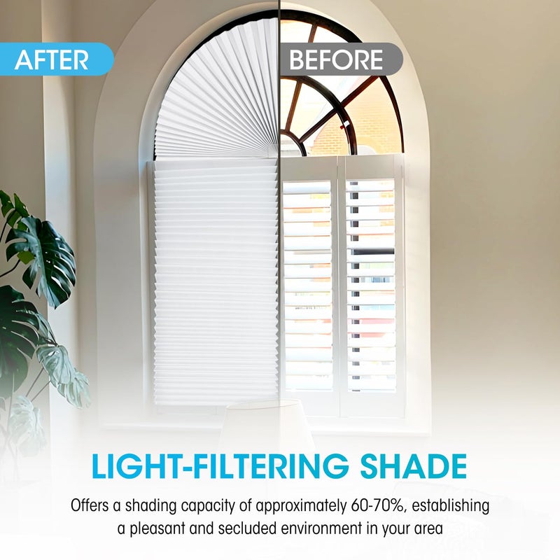 Touri 2 PCS Arch Window Light Filtering Pleated Shade Blinds for semi-Circle Arch Window, 60%-70% Shade, Easy to Cut and Install, 72" x 36", White - Image 2