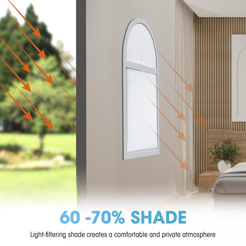 Touri 2 PCS Arch Window Light Filtering Pleated Shade Blinds for semi-Circle Arch Window, 60%-70% Shade, Easy to Cut and Install, 72" x 36", White - Image 3