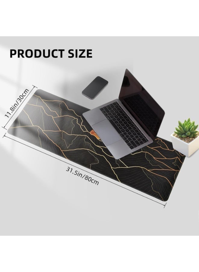 كبيرة لوحة الماوس سطح المكتب الألعاب، وسادة سطح المكتب مع حافة الملف، وسادة سطح المكتب المقاومة للماء، قاعدة المطاط المضادة للانزلاق، 31.5x11.8 بوصة لوحة المفاتيح وسادة الكمبيوتر، كبيرة XL وسادة الماوس السوداء - Image 2