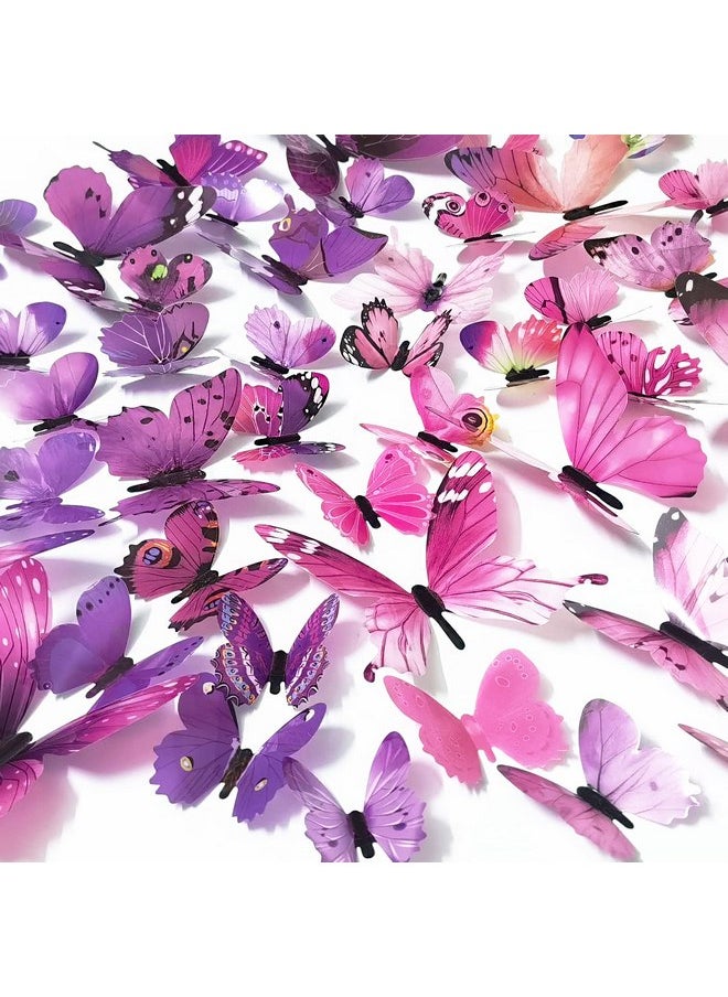 Ewong Ewong 72PCS Butterfly Wall Decals 3D Butterflies Wall Art Craft Decor Removable Mural Sticker Home Kid Girl Bedroom Bathroom Baby Room Nursery Classroom Office Party Decoration (Pink Purple)  - Image 1