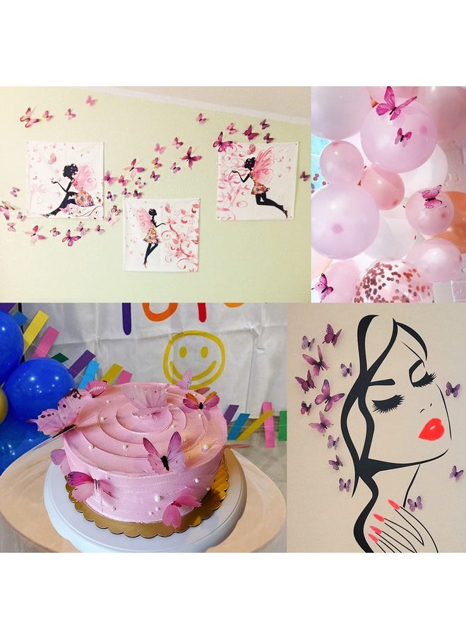Ewong Ewong 72PCS Butterfly Wall Decals 3D Butterflies Wall Art Craft Decor Removable Mural Sticker Home Kid Girl Bedroom Bathroom Baby Room Nursery Classroom Office Party Decoration (Pink Purple)  - Image 2