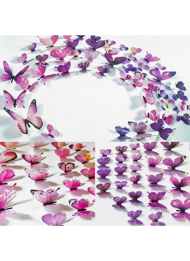 Ewong Ewong 72PCS Butterfly Wall Decals 3D Butterflies Wall Art Craft Decor Removable Mural Sticker Home Kid Girl Bedroom Bathroom Baby Room Nursery Classroom Office Party Decoration (Pink Purple)  - Image 4