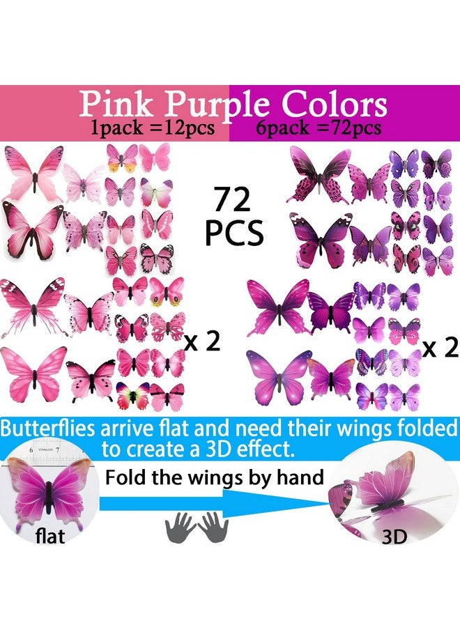 Ewong Ewong 72PCS Butterfly Wall Decals 3D Butterflies Wall Art Craft Decor Removable Mural Sticker Home Kid Girl Bedroom Bathroom Baby Room Nursery Classroom Office Party Decoration (Pink Purple)  - Image 5