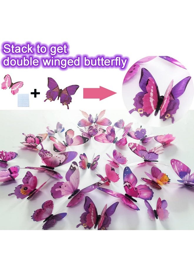 Ewong Ewong 72PCS Butterfly Wall Decals 3D Butterflies Wall Art Craft Decor Removable Mural Sticker Home Kid Girl Bedroom Bathroom Baby Room Nursery Classroom Office Party Decoration (Pink Purple)  - Image 3