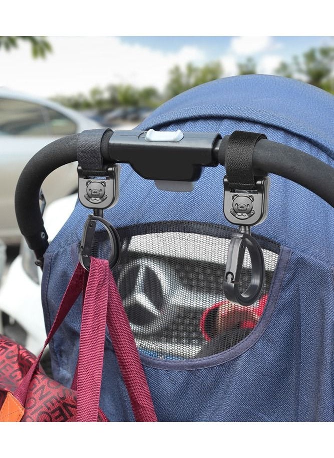 Bebiland Non-Slip Baby Stroller Hooks with Lovely Bear Pattern, 360-Degree Rotating Stroller Bag Clips for Hanging Diaper Bags, Black  - Image 4