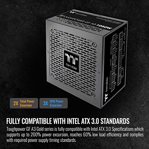 Thermaltake Toughpower GF A3 1050W, True 600W 12VHPWR Connectors on PSU & NVIDIA RTX 40 Series, ATX 3.0/PCI-E 5.0, 80+ Gold, SLI/Crossfire Ready Power Supply, PS-TPD-1050FNFAGU-L, 10 Year Warranty - Image 3