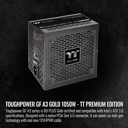 Thermaltake Toughpower GF A3 1050W, True 600W 12VHPWR Connectors on PSU & NVIDIA RTX 40 Series, ATX 3.0/PCI-E 5.0, 80+ Gold, SLI/Crossfire Ready Power Supply, PS-TPD-1050FNFAGU-L, 10 Year Warranty - Image 2