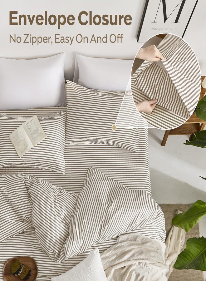 JELLYMONI 100% Cotton Bed Sheets Set - Khaki and White Stripes, Queen Size, Soft Bedding with Deep Pocket Fitted Sheet, Flat Sheet & Pillowcases - Image 5