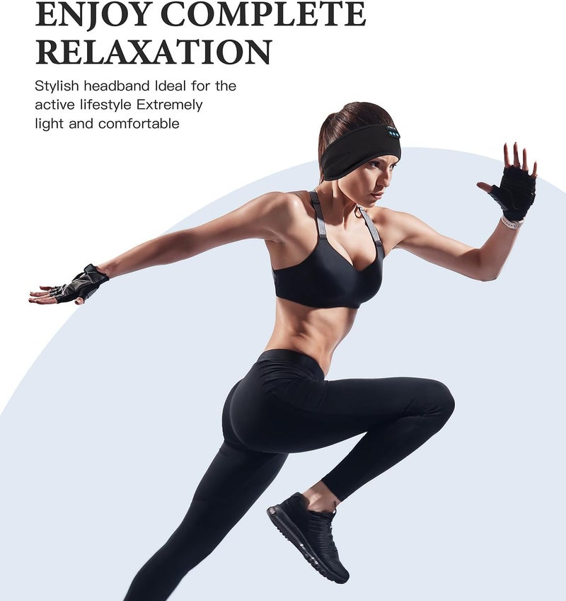 Voerou Adjustable Bluetooth Headband Headphones, Ultra-Long Play Time Sleep Headphones with Built-in HD Hi-Fi Speakers, Perfect for Sleep, Workout, Travel, Insomnia - Black - Image 4