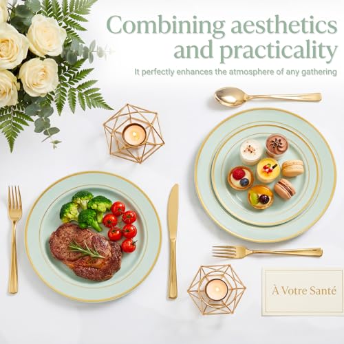 NOCCUR 200PCS Sage Green Plastic Plates for 100 Guests - Include 100PCS 10" Dinner/ 100PCS 7" Dessert Plastic Plates Heavy Duty - Ideal for Wedding&Party - Image 3