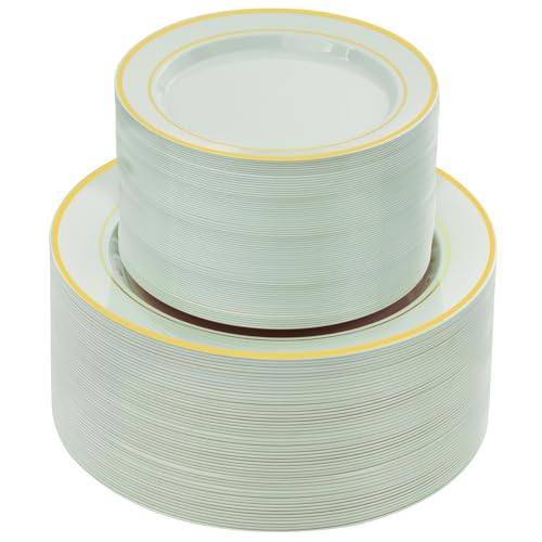 NOCCUR 200PCS Sage Green Plastic Plates for 100 Guests - Include 100PCS 10" Dinner/ 100PCS 7" Dessert Plastic Plates Heavy Duty - Ideal for Wedding&Party - Image 1