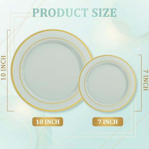 NOCCUR 200PCS Sage Green Plastic Plates for 100 Guests - Include 100PCS 10" Dinner/ 100PCS 7" Dessert Plastic Plates Heavy Duty - Ideal for Wedding&Party - Image 2