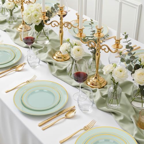 NOCCUR 200PCS Sage Green Plastic Plates for 100 Guests - Include 100PCS 10" Dinner/ 100PCS 7" Dessert Plastic Plates Heavy Duty - Ideal for Wedding&Party - Image 4