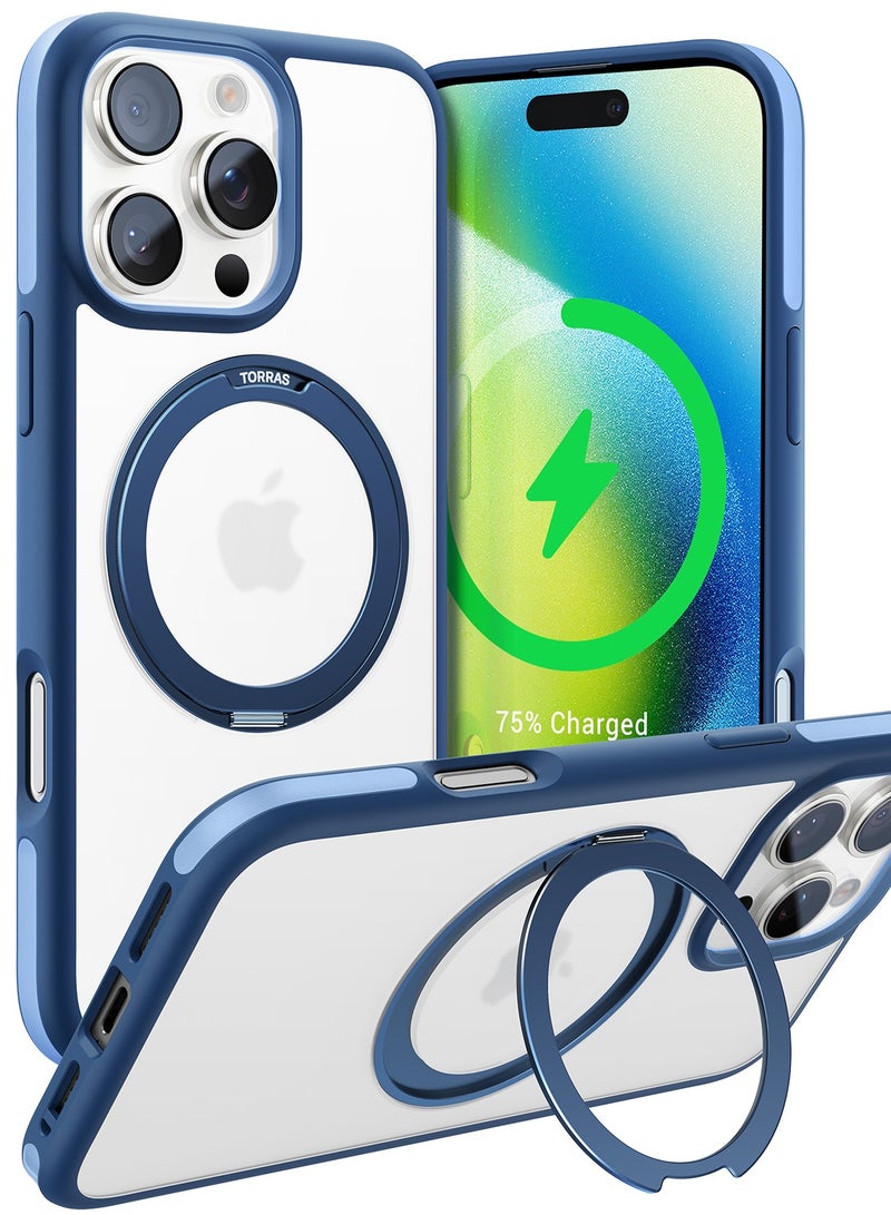 TORRAS Upgraded 360°Rotatable Magnetic Ring for iPhone 16 Pro Max Case, Fit for MagSafe with Stand & Ring Holder, 16FT Mil-Grade Shockproof, Protective Kickstand, Translucent,  for iPhone 16 Pro Max Phone Case Ostand R Fusion, Blue Navy Blue - Image 1