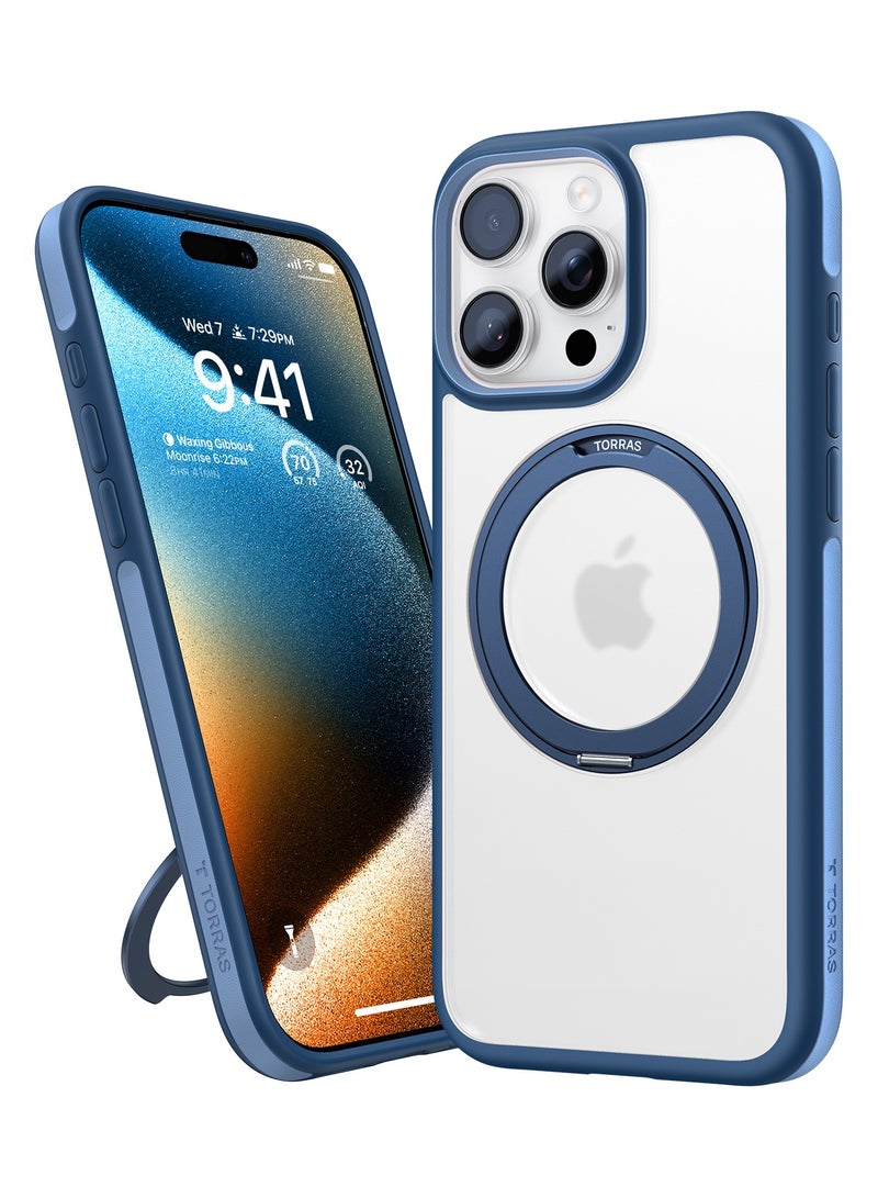 TORRAS Upgraded 360°Rotatable Magnetic Ring for iPhone 16 Pro Max Case, Fit for MagSafe with Stand & Ring Holder, 16FT Mil-Grade Shockproof, Protective Kickstand, Translucent,  for iPhone 16 Pro Max Phone Case Ostand R Fusion, Blue Navy Blue - Image 3