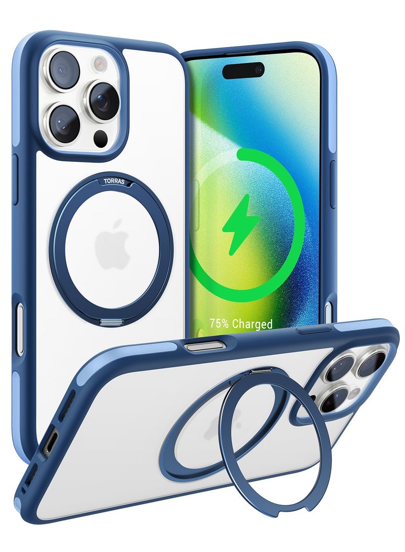 TORRAS Upgraded 360°Rotatable Magnetic Ring for iPhone 16 Pro Max Case, Fit for MagSafe with Stand & Ring Holder, 16FT Mil-Grade Shockproof, Protective Kickstand, Translucent,  for iPhone 16 Pro Max Phone Case Ostand R Fusion, Blue Navy Blue - Image 2