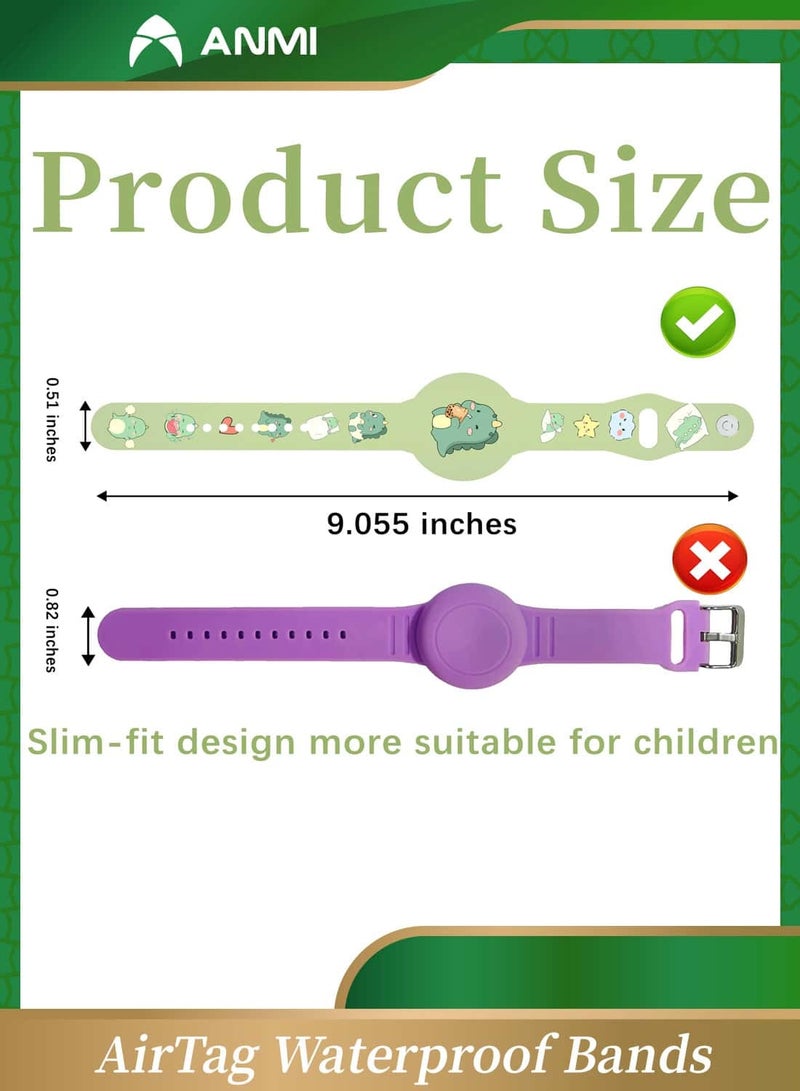 Anmi 2 Pack AirTag Waterproof Bands, Compatible with Apple AirTag Cartoon Pattern, GPS Protective Cover, Green Dinosaur/Blue Shark - Image 2