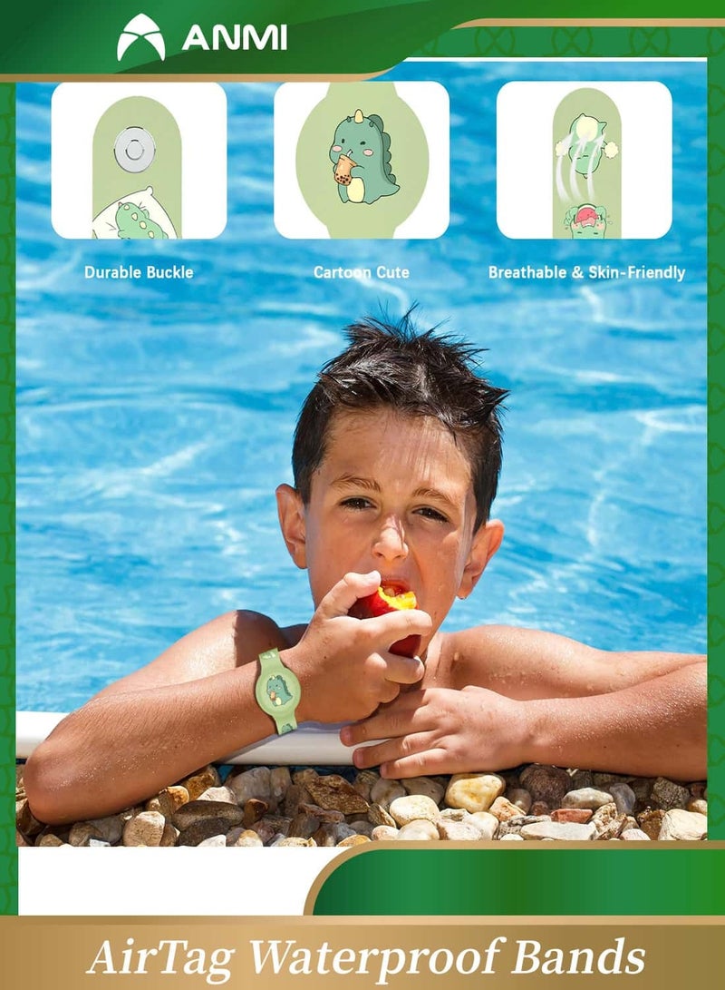 Anmi 2 Pack AirTag Waterproof Bands, Compatible with Apple AirTag Cartoon Pattern, GPS Protective Cover, Green Dinosaur/Blue Shark - Image 5