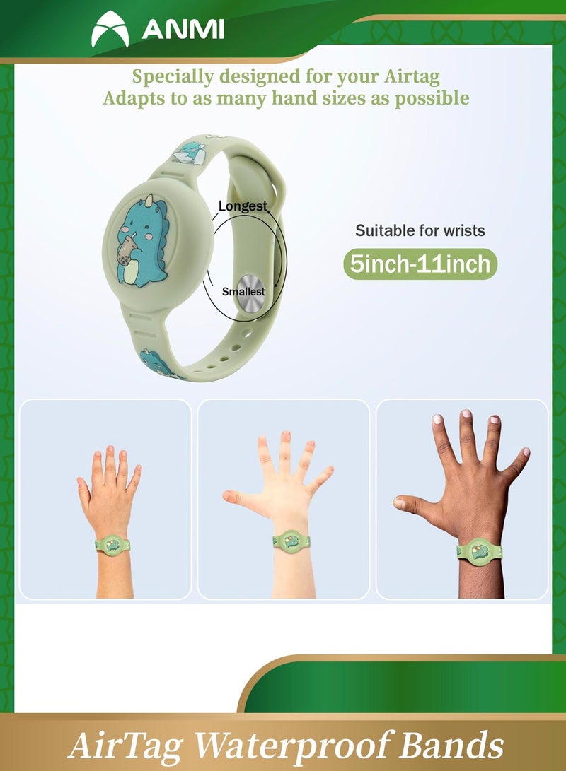 Anmi 2 Pack AirTag Waterproof Bands, Compatible with Apple AirTag Cartoon Pattern, GPS Protective Cover, Green Dinosaur/Blue Shark - Image 4