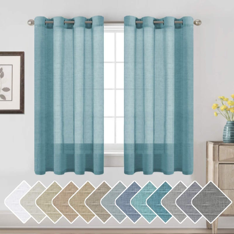 H.VERSAILTEX HVERSAILTEX Linen Curtains Nickel Grommet Natural Linen SemiSheer Curtains 2 Panels Privacy Added Premium Soft Rich Material Drapes for BedroomLiving Room  52x54  Inch  Turquoise