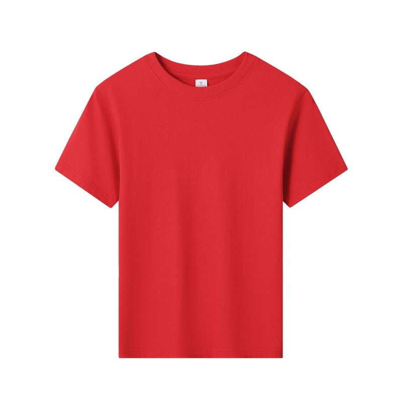 Guangzhou Cang 180g Solid Color Cotton Crewneck Boys and Girls Short Sleeve T-Shirt Plain Knitted Children's Wear T-Shirt Custom Print - Image 1