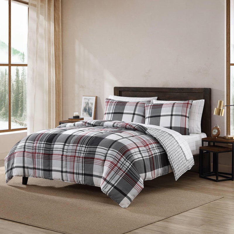 Eddie Bauer Eddie Bauer Queen Comforter Set Reversible Microsuede Bedding with Matching Shams Casual Home Decor Normandy Plaid Black Queen 