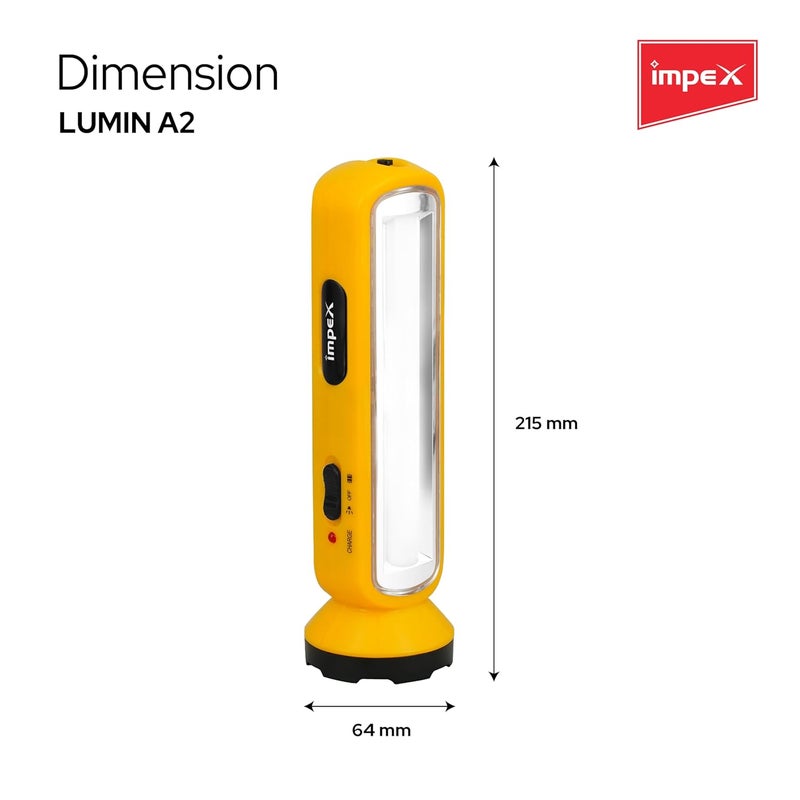 Impex 2 in 1 Rechargeable LED Flashlight with Emergency Lamp | 1600 mAh Battery | Multi Purpose Tourch Light | Lamp and Torch Light | 6 Months Warranty | Lumin A2 - Image 5