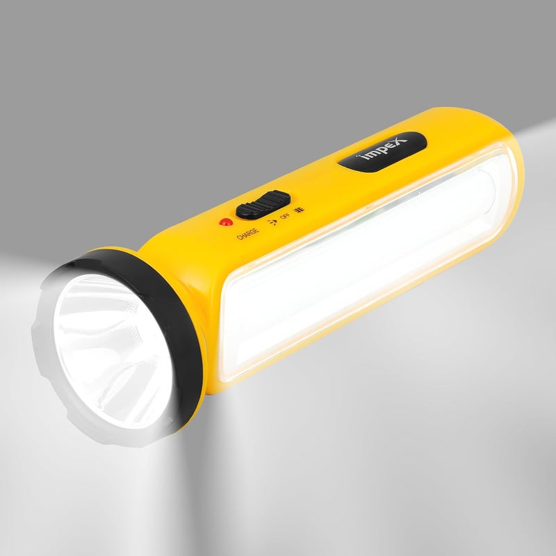 Impex 2 in 1 Rechargeable LED Flashlight with Emergency Lamp | 1600 mAh Battery | Multi Purpose Tourch Light | Lamp and Torch Light | 6 Months Warranty | Lumin A2 - Image 1