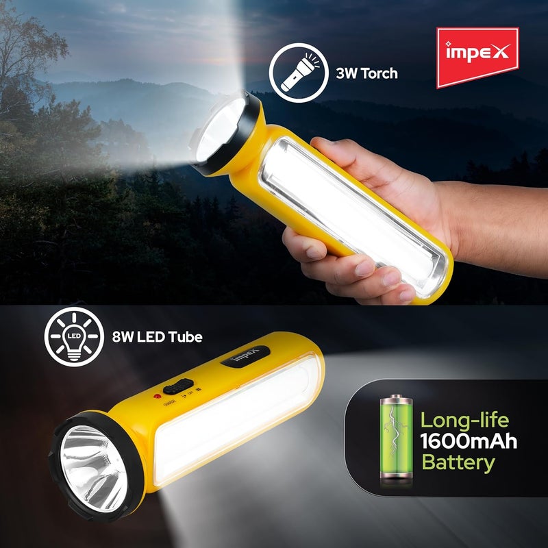Impex 2 in 1 Rechargeable LED Flashlight with Emergency Lamp | 1600 mAh Battery | Multi Purpose Tourch Light | Lamp and Torch Light | 6 Months Warranty | Lumin A2 - Image 3