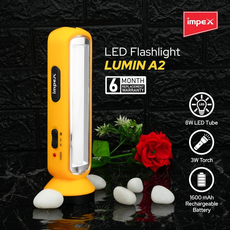 Impex 2 in 1 Rechargeable LED Flashlight with Emergency Lamp | 1600 mAh Battery | Multi Purpose Tourch Light | Lamp and Torch Light | 6 Months Warranty | Lumin A2 - Image 2