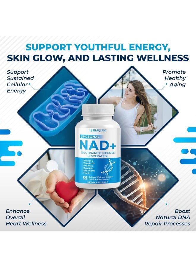 NURAFUSE Liposomal NAD+ Trans-Resveratrol with Red Wine Milk Thistle Quercetin Fisetin - Healthy Aging Support - Made and Tested in The USA - Image 5