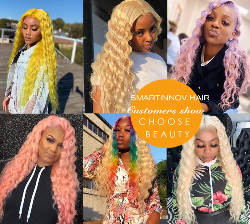Smartinnov Blonde Virgin Human Hair Wigs Water Wave 18Inch 150% 13x6 Lace Frontal Wigs Deep Parting with Baby Hair Pre Plucked Natural Hairline Wet and Wavy Hair Wig Deep Wave 613 Lace Wigs(Can Be Dyed) - Image 5