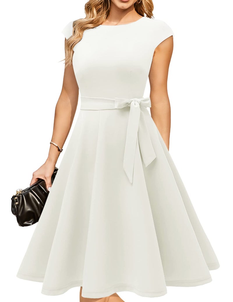 DRESSTELLS Women's Coctail Dresses 2026, White Church Wedding Formal Engagement Confirmation Spring Easter Summer Graduation Party Dress for Teen 2XL - Image 1