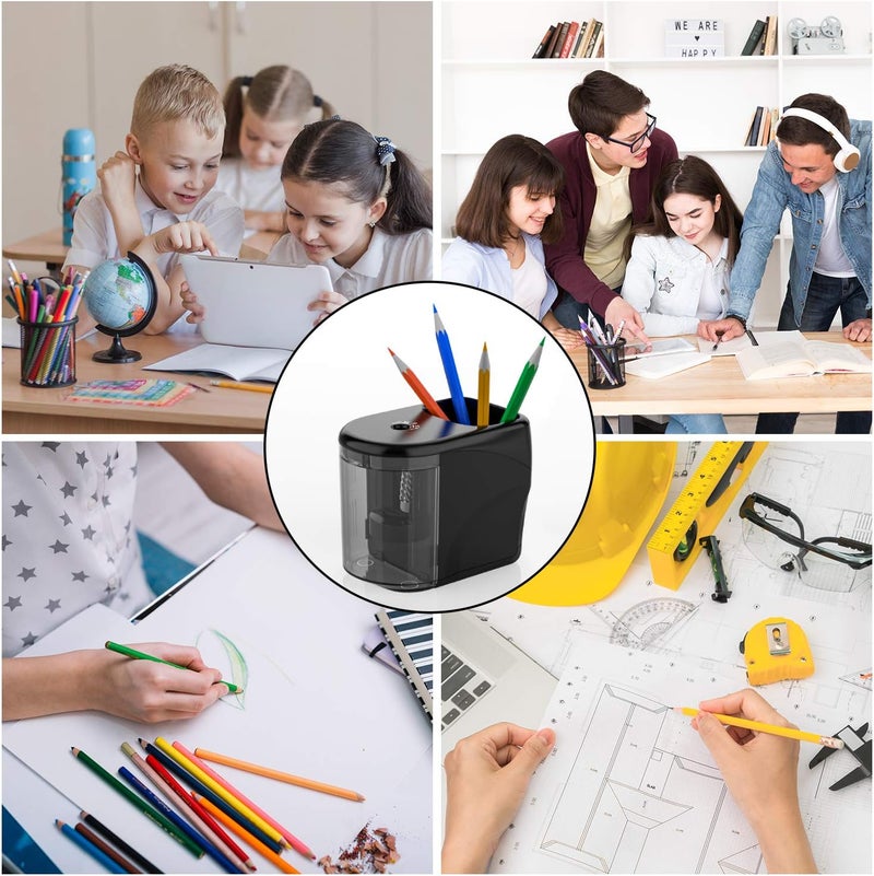RIYO RIYO Electric Pencil Sharpener Heavy-Duty Helical Blade Sharpener USB/Battery Operated for No.2/ (6-8mm) Pencils with Auto Stop & Cleaning Brush in School/Classroom/Office (Black no Adapter) - Image 5