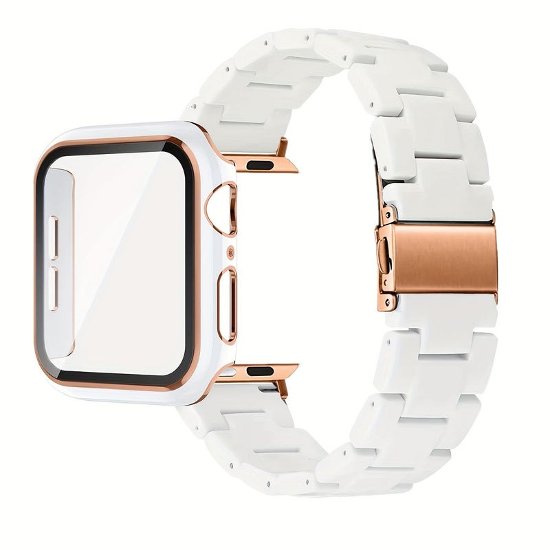 White Resin Rose Shell 2pc Set Watch Cover With Rose Gold Frame PC Hard Protective - Image 5