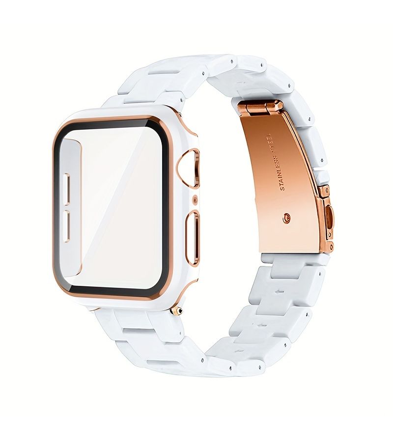 White Resin Rose Shell 2pc Set Watch Cover With Rose Gold Frame PC Hard Protective - Image 1