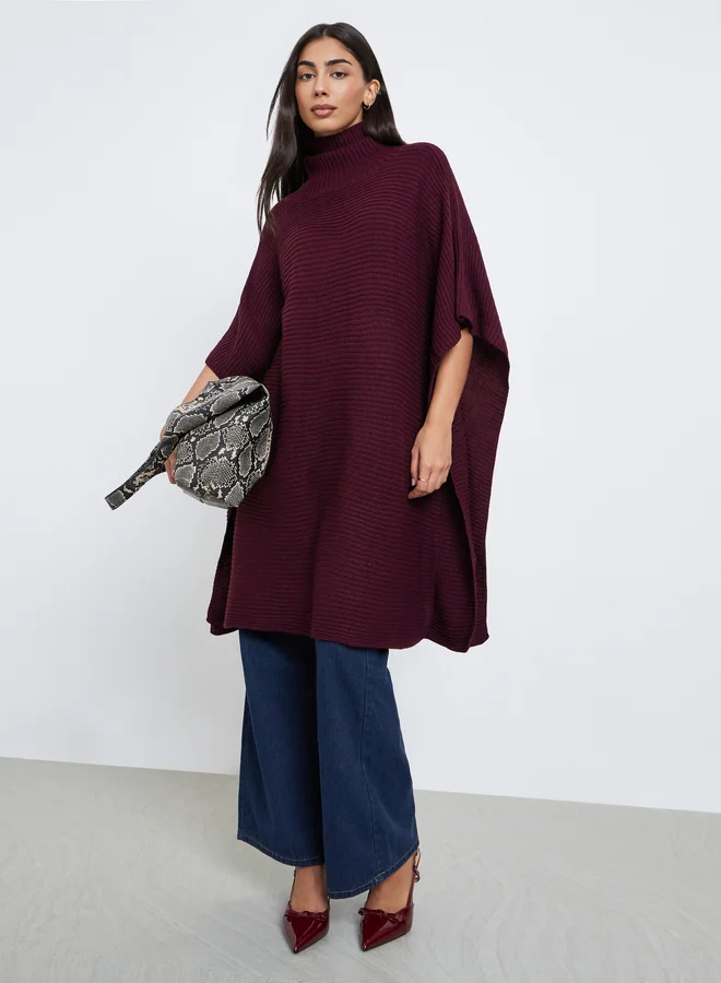 Styli Burgundy Oversized Chunky Knit Cape Sweater