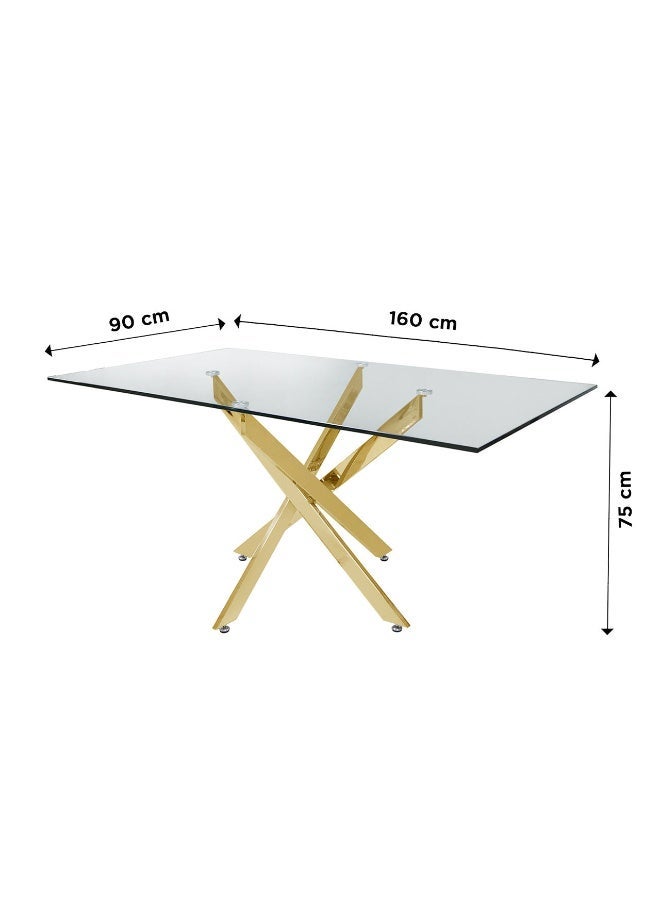 VANITY LIVING Dining Table Set 6 Seater – Davos Gold Large with Milan Cream Velvet Gold Chairs, Modern Rectangular Tempered Glass Top & Stainless Steel Gold Base – Elegant Dining Room Furniture - Image 4