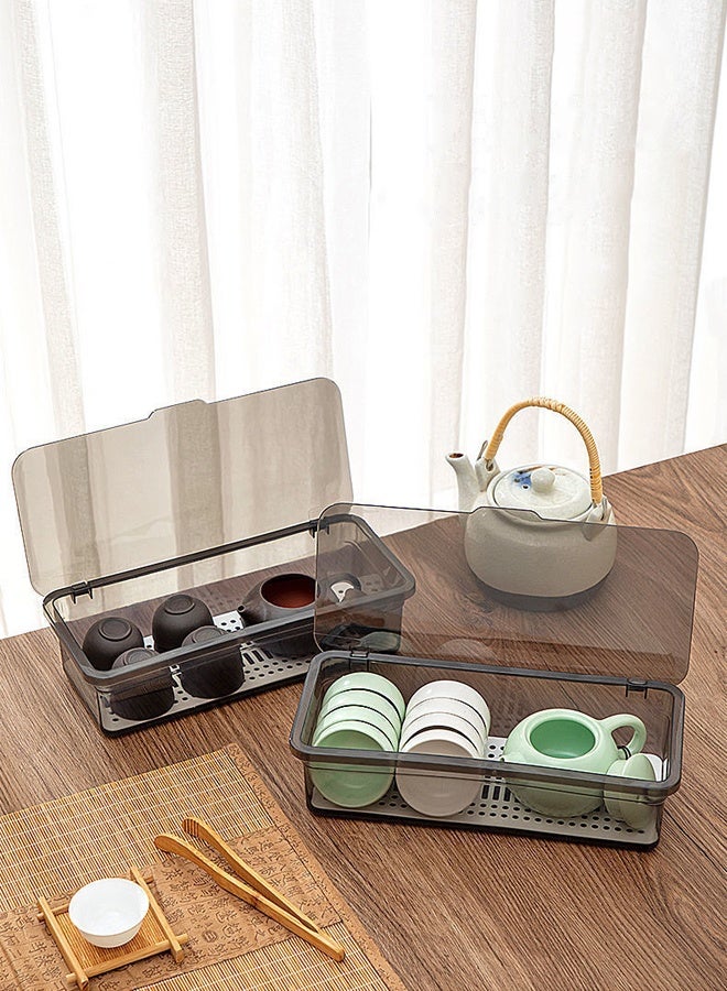Transparent Organizers for Cups & Spoons,Stackable Organizer Bin with Lid, Plastic Organizer Containers for Food,Multi-purpose Storage Box for  Homes, Offices, Kitchens and Pantries (2 Pack) - Image 1